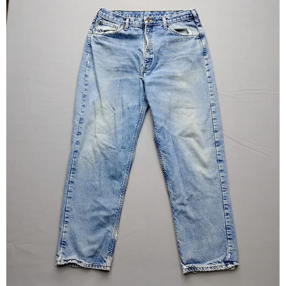 Carhartt B172 DST Relaxed Fit Flannel Lined Jeans Mens 36x32 Blue Denim Workwear